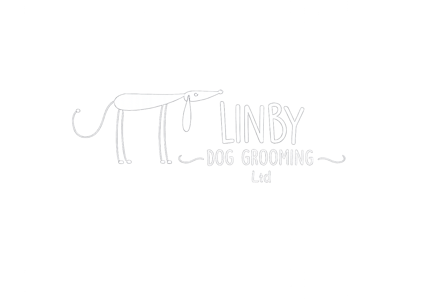 Linby Dog Grooming Ltd — line-drawn dachshund alongside the wordmark